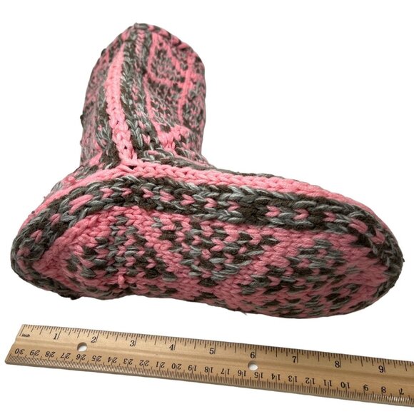 Handmade Pink and Gray Knitted Slippers High Calf 17d - Picture 6 of 8